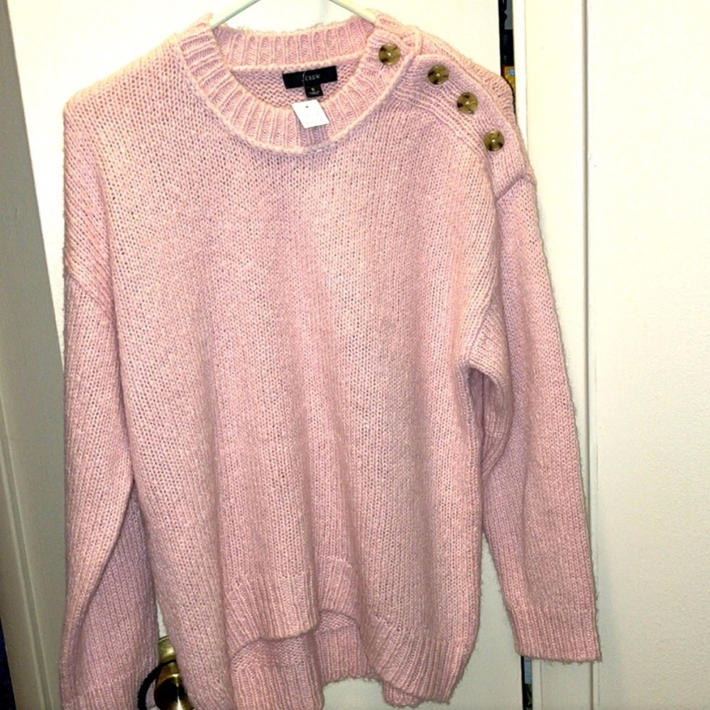 J CREW BASHFUL PINK LONG SLEEVE WINTER SWEATER WITH SHOULDER BUTTON TRIM SMALL